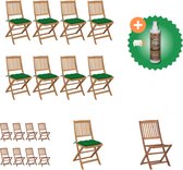 vidaXL Chaises de jardin pliantes 8 pcs avec coussins Chaise de jardin en bois d'acacia massif Comprend un nettoyant et un assainisseur pour bois