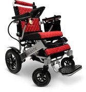 COMFYGO IQ-8000 Elektrische rolstoel, Lichtgewicht, Draadloze afstandsbediening, Handmatig opvouwbaar, Niet achterover leunen, 20AH Li-ion, tot 30km, 51cm, Zilver frame & Rood leer textiel