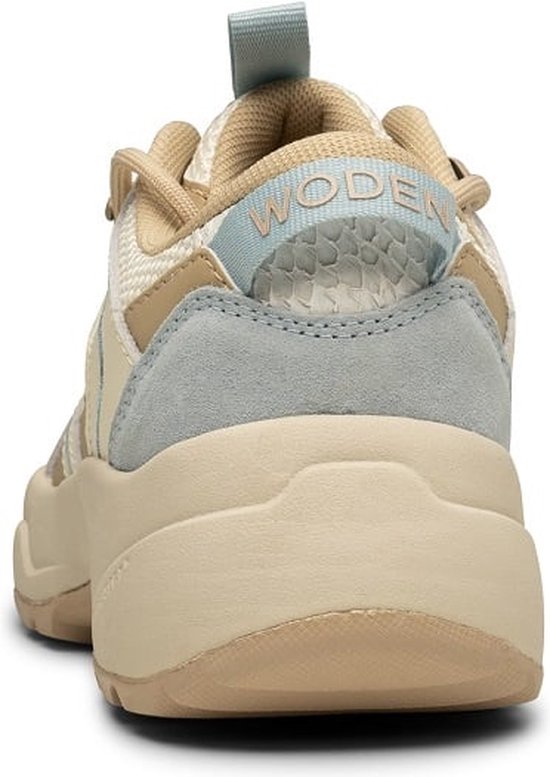 Woden Sif Reflective beige met ijsblauw dames sneakers