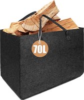 XXL 70 liter houten mand voor haardhout, opvouwbare grote brandhoutmand met 5 mm dik vilt, vilten tas, shopper, vilten mand voor hout, speelgoed, tijdtogen, fruit, kleding, 55 x 30 x 40 cm