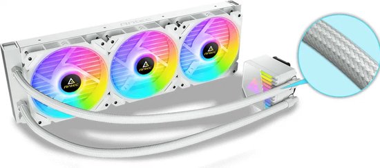 Antec Symphony 360 ARGB White - Vloeistofkoelsysteem processor - afmeting radiator: 360 mm - voor Intel LGA 1366, 2011-3, 2066 - AMD AM4, AM3+, AM2,FM2, FM1 - 3x 120mm ARGB fans - 4-pins PMW - wit - Antec