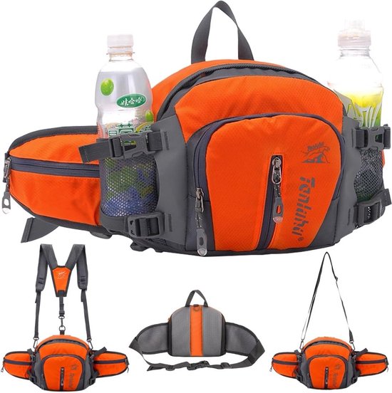 Multifunctionele militaire stijl heuptas canvas pack heuptas waterweerstand fanny packs met flessenhouder voor hardlopen, wandelen, fietsen, klimmen, kamperen reizen, oranje