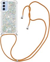 Coverup Liquid Glitter Back Cover met Koord - Geschikt voor Samsung Galaxy A15 Hoesje - Zilver
