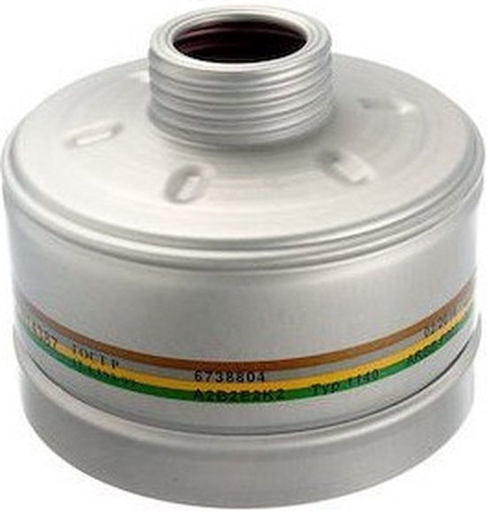 Metal filter met gekleurde banden: bruin, rood, groen, geel. Tekst: 6738797 ARAC-F001.