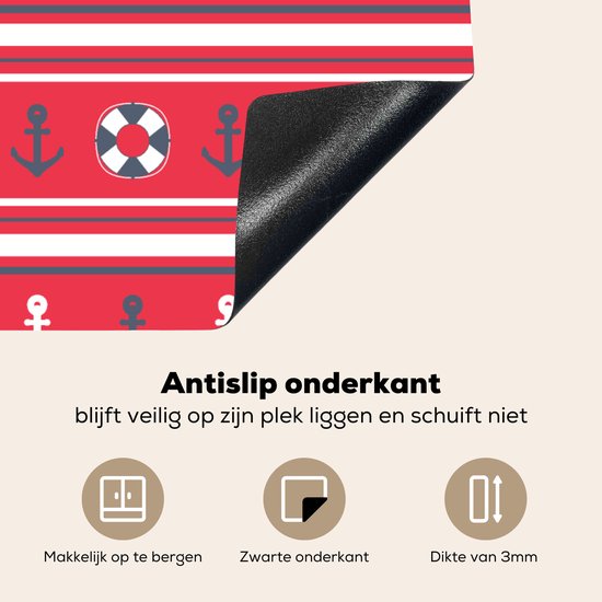 KitchenYeah® Inductie beschermer 60x52 cm - Anker - Reddingsboei - Marine - Matroos - Patronen - Kookplaataccessoires - Afdekplaat voor kookplaat - Inductiebeschermer - Inductiemat - Inductieplaat mat