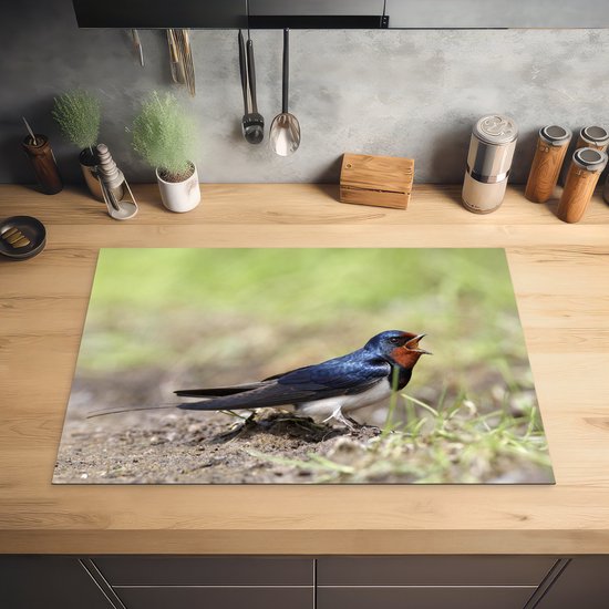 KitchenYeah® Inductie beschermer 77x51 cm - Een boerenzwaluw zittend op de grond - Kookplaataccessoires - Afdekplaat voor kookplaat - Inductiebeschermer - Inductiemat - Inductieplaat mat