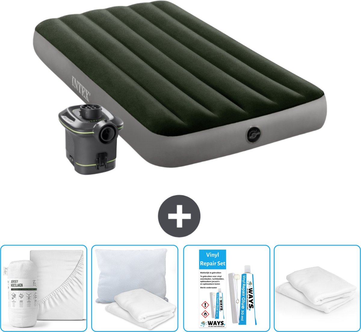 Intex Luchtbed - 1-Persoons - 99 x 191 x 25 cm - Groen - Inclusief pomp - Accessoires CB15