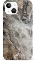 xoxo Wildhearts Marble Grey River - Double Layer - Hoesje geschikt voor iPhone 14 Marmer hoesje shockproof - Hard Case beschermhoesje geschikt voor iPhone 14 - Grijs