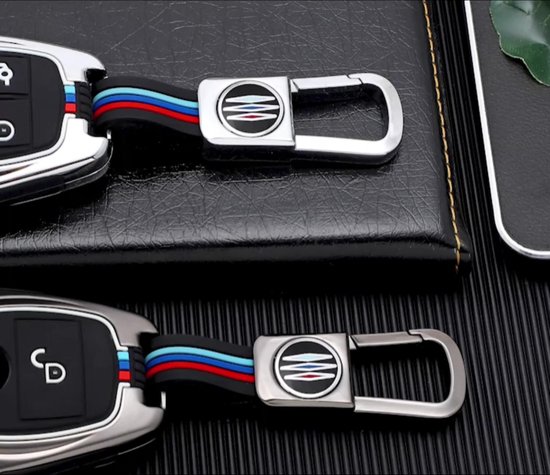 kwmobile autosleutel behuizing compatibel met Kia 3-knops Smartkey autosleutel hoesje - Sleutelhoesje in rood/zwart - Rallystrepen