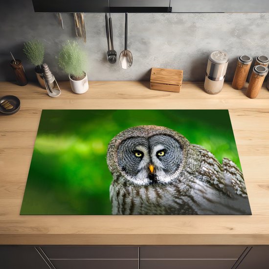 KitchenYeah® Inductie beschermer 81.2x52 cm - Vogel - Uil - Dieren - Bruin - Portret - Kookplaataccessoires - Afdekplaat voor kookplaat - Inductiebeschermer - Inductiemat - Inductieplaat mat