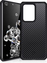 ITSkins Hoesje geschikt voor Samsung Galaxy S20 Ultra Telefoonhoesje Hardcase | ITSkins HybridFusion Backcover Shockproof | Schokbestendig Galaxy S20 Ultra Telefoonhoesje | Anti Shock Proof - Carbon | Zwart