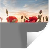 Muurstickers - Sticker Folie - Zonsondergang achter de mooie Klaprozen - 30x30 cm - Plakfolie - Muurstickers Kinderkamer - Zelfklevend Behang - Zelfklevend behangpapier - Stickerfolie