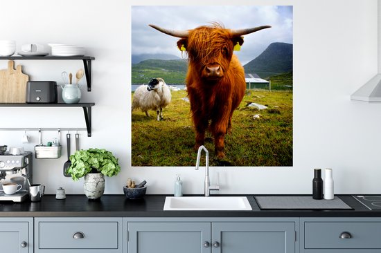 Muurstickers - Sticker Folie - Schotse hooglander - Licht - Schapen - 100x100 cm - Plakfolie - Muurstickers Kinderkamer - Zelfklevend Behang XXL - Zelfklevend behangpapier - Stickerfolie