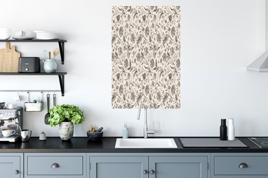 Stickers muraux - Sticker Foil - Fleurs - Zwart - Wit - Feuilles - 60x90 cm - Film Adhésif - Stickers muraux Chambre Enfant - Papier Peint Auto Adhésif