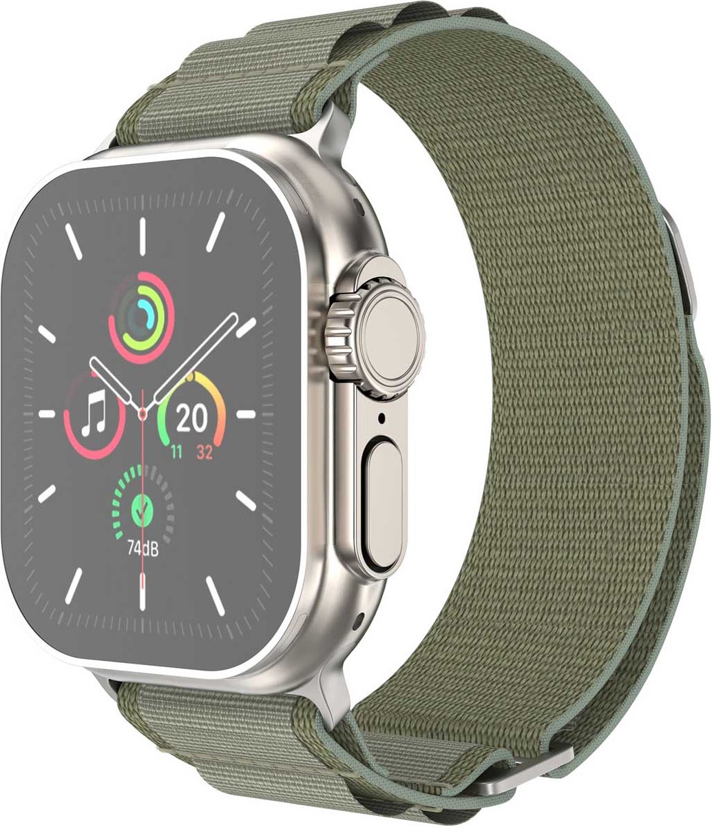 iMoshion Nylon Alpine bandje geschikt geschikt voor Apple Watch Series 1 / 2 / 3 / 4 / 5 / 6 / 7 / 8 / 9 / SE / Ultra (2) - 42 / 44 / 45 / 49 mm - Olijfgroen