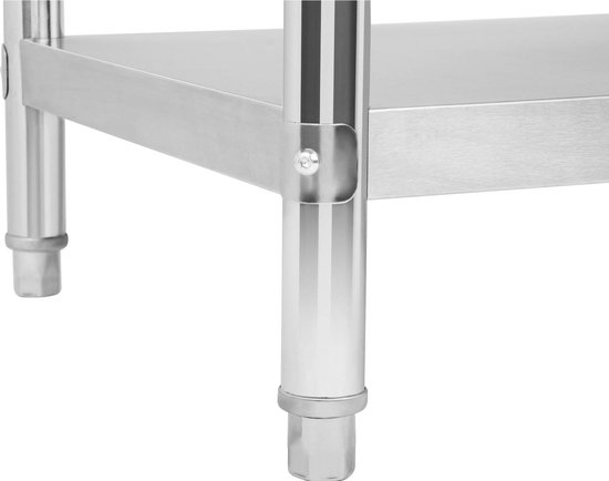 Royal Catering Roestvrijstalen Werktafel Stalen Professionele Werkbank voor in de Keuken 100x60cm Max 400kg Opstaande Rand met 2 Niveaus RCAT-100/60-S