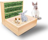 Hooiruip voor konijnenhout, hooiruip, natuurlijk met uitneembare afvalemmer van kunststof, 2-in-1 konijnenhooi voederautomaat voor de gezondheid van konijnen en kleine dieren