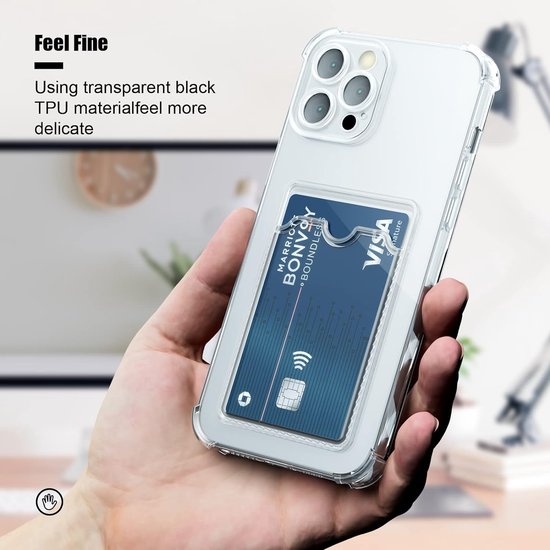 Étui en TPU résistant aux chocs avec porte-cartes Convient pour : Apple iPhone 13 Pro Max - Transparent - Étui avec porte-carte arrière