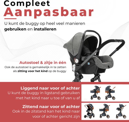 Lunola Nova - Kinderwagen 3-in-1 - incl. autostoel - 0-20kg - XXL - Multifunctionele Buggy 3in1 - Donkerbruin / Chocolade — afbeelding 5