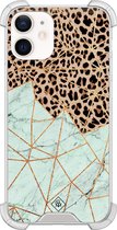 Casimoda® hoesje - Geschikt voor iPhone 12 Mini - Luipaard Marmer Mint - Shockproof case - Extra sterk - TPU/polycarbonaat - Mint, Transparant
