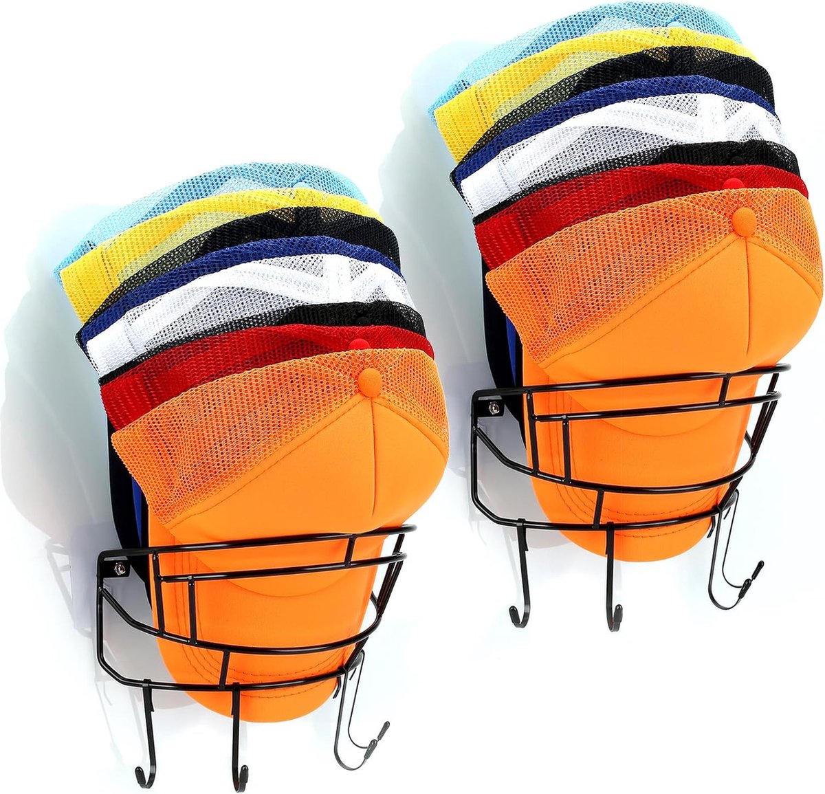 2 stuks kaphouders en 8 stuks hoedhaken, baseballcap-houder muur, deur, kamer, zelfklevende hoed-organizer, hoedenstandaard voor mutsen, cap-opslag, hoedhaken voor wandmontage, zwart