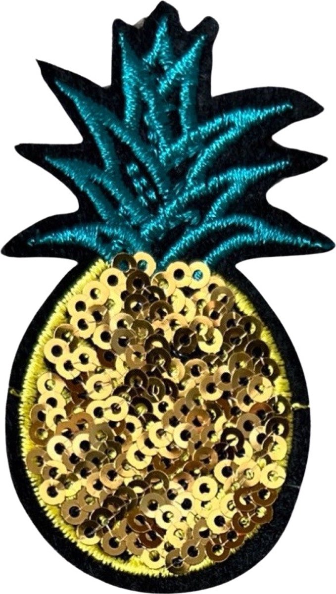 Ananas Paillette Strijk Embleem Patch 4 cm / 6.9 cm / Goud Groen