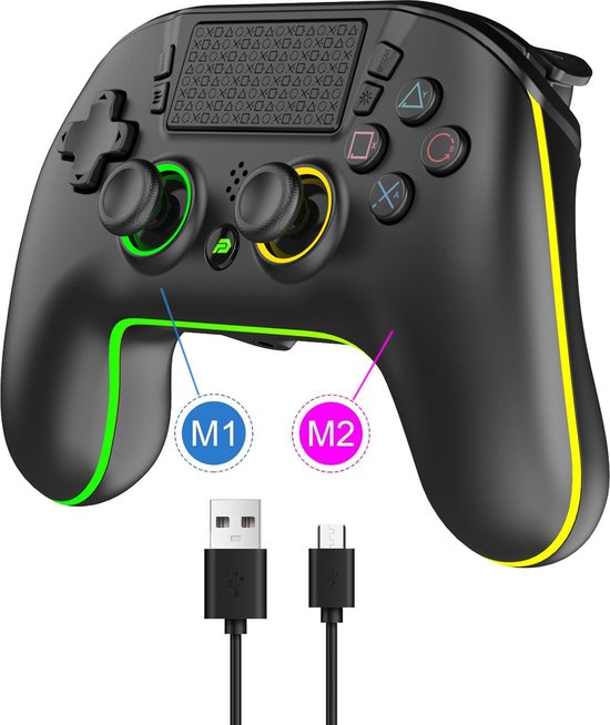 PlayCool Controller V2 met Programmeerbare functie & RGB LED - Geschikt voor PS4 - Draadloos - Zwart