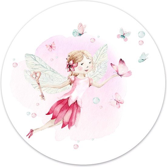 Label2X Cercle mural enfants fée - Ø 12 cm / Forex - Cercle mural fleur - Fleurs - Cercle mural nature - Cercle mural rond - Décoration murale salon - Cercle mural - Cercle mural intérieur - Plaque murale ronde - Cercle mural - WallCircle