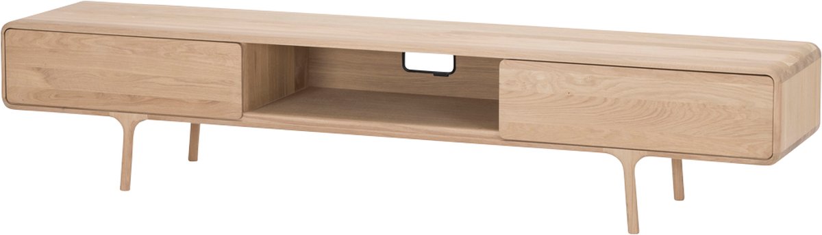 Gazzda Fawn Lowboard Whitewash - TV meubel - Hout - 2 Lades - Massief Eikenhout - Retro - Scandinavisch - 220 x 45 cm