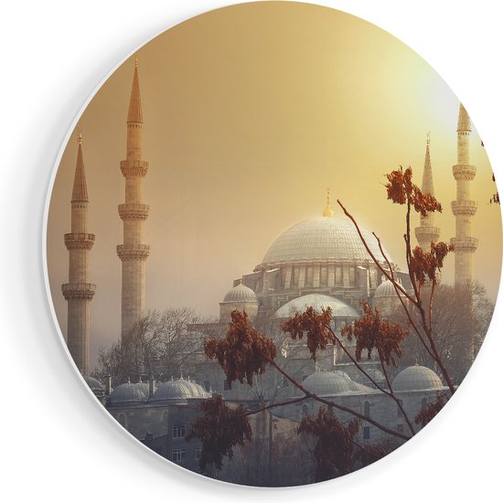 Artaza Forex Muurcirkel Suleymaniye Moskee In Istanbul - 40x40 cm - Klein - Wandcirkel - Rond Schilderij - Wanddecoratie Cirkel