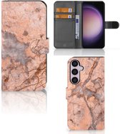 Wallet Book Case Geschikt voor Samsung Galaxy S24 Plus Telefoon Hoesje Marmer Oranje