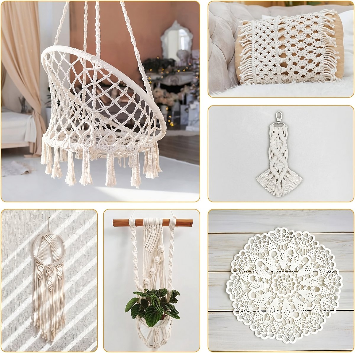 300 Meter 3mm Macramé Touw Compleet Pakket met Houten Ringen en Kralen - Hobby DIY Natuurlijk Katoen Koord\Garen voor Wandkleed en Plantenhanger Zelf Maken - Volwassen\ Kinderen Knutselen Set voor Macramé en Sieraden Handwerk- Incl. E-boeken — afbeelding 11
