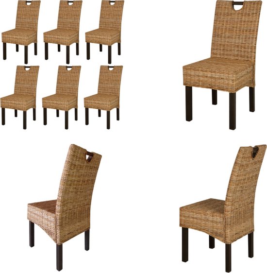 vidaXL Eetkamerstoel 6 st kubu rattan mangohout - Eetkamerstoel - Eetkamerstoelen - Diner Stoel - Diner Stoelen