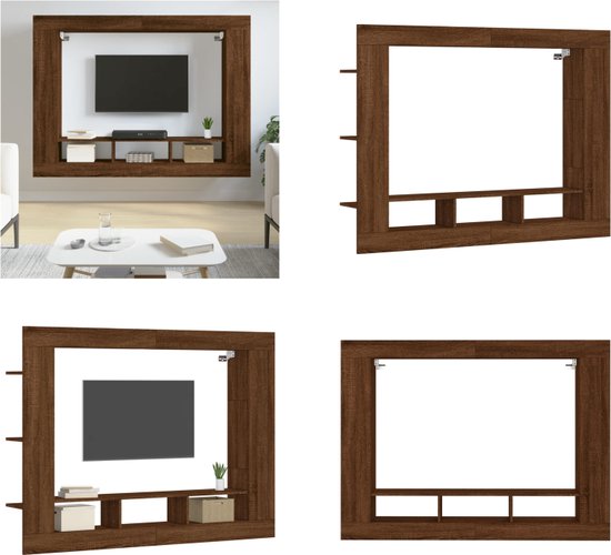 vidaXL Tv-meubel 152x22x113 cm bewerkt hout bruineikenkleurig - Tv-meubel - Tv-meubelen - Tv-standaard - Televisiemeubel