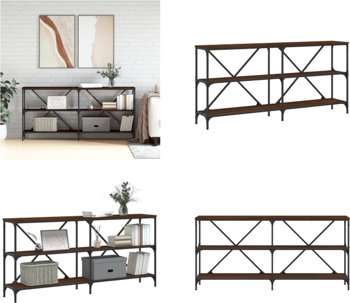 vidaXL Wandtafel - 160x30x75 - cm - bewerkt - hout - en - ijzer - bruin - eikenkleur bruineiken