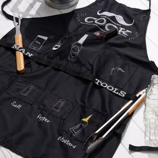 BRAMBLE - Tablier amusant pour hommes, tablier de barbecue avec capuche, 7 poches et décapsuleur attachés - Cadeau Uniek pour Noël, anniversaires et Vaderdag