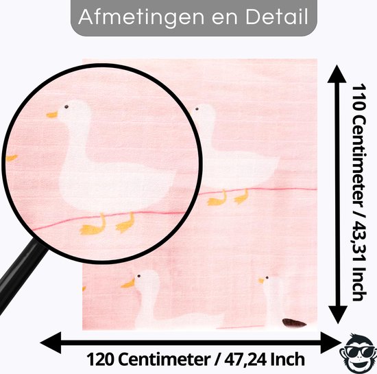 BoefieBoef XL Hydrofiele Doek 120x110cm - Zachte Bamboe Swaddle, Inbakerdoek, Mousseline Doek voor Baby's en Newborns 0 tot 12 maanden - Roze Gans - Dubbellaags, Ademend en Absorberend - Kerst en KraamCadeau - - Duurzaam - Babydeken - Wit Eend Vogel van BoefieBoef — afbeelding 4