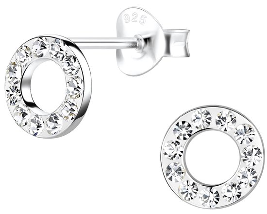 Joy|S - Zilveren cirkel rond oorbellen - kristal - 7 mm - donut oorknoppen