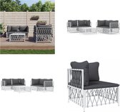 vidaXL 5-delige Loungeset met kussens staal wit - Loungeset - Loungesets - Tuinset - Tuinmeubelset