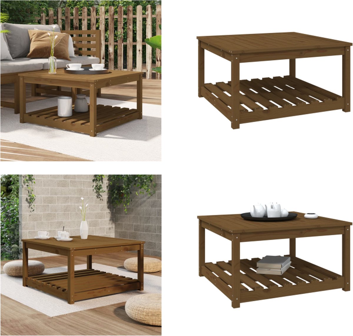 VidaXL Tuintafel 82-5x82-5x45 cm massief grenenhout honingbruin Tuintafel Tuintafels Tuin Tafel Bijzettafel