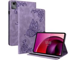 Tablethoes geschikt voor Lenovo Tab M11 Hoesje - Vlinder & Bloemen Book Case - Paars