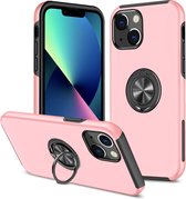 Telefoonhoesje Met Vingerring & Magneet voor Telefoohouders - Hoesje Geschikt voor: iPhone 15 - Anti-drop harde cover - Roze