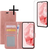 Hoes Geschikt voor Samsung A35 Hoesje Book Case Hoes Flip Cover Wallet Bookcase Met Screenprotector - Rosé goud