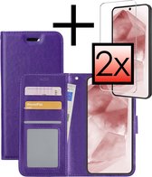 Hoes Geschikt voor Samsung A55 Hoesje Book Case Hoes Flip Cover Wallet Bookcase Met 2x Screenprotector - Paars