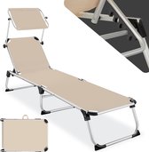 tectake ligstoel met dak, balkonligstoel van aluminium, opklapbare tuinligstoel, weerbestendig, ligstoel voor tuin, camping en strand met verstelbare rugleuning, 2 handgrepen - beige