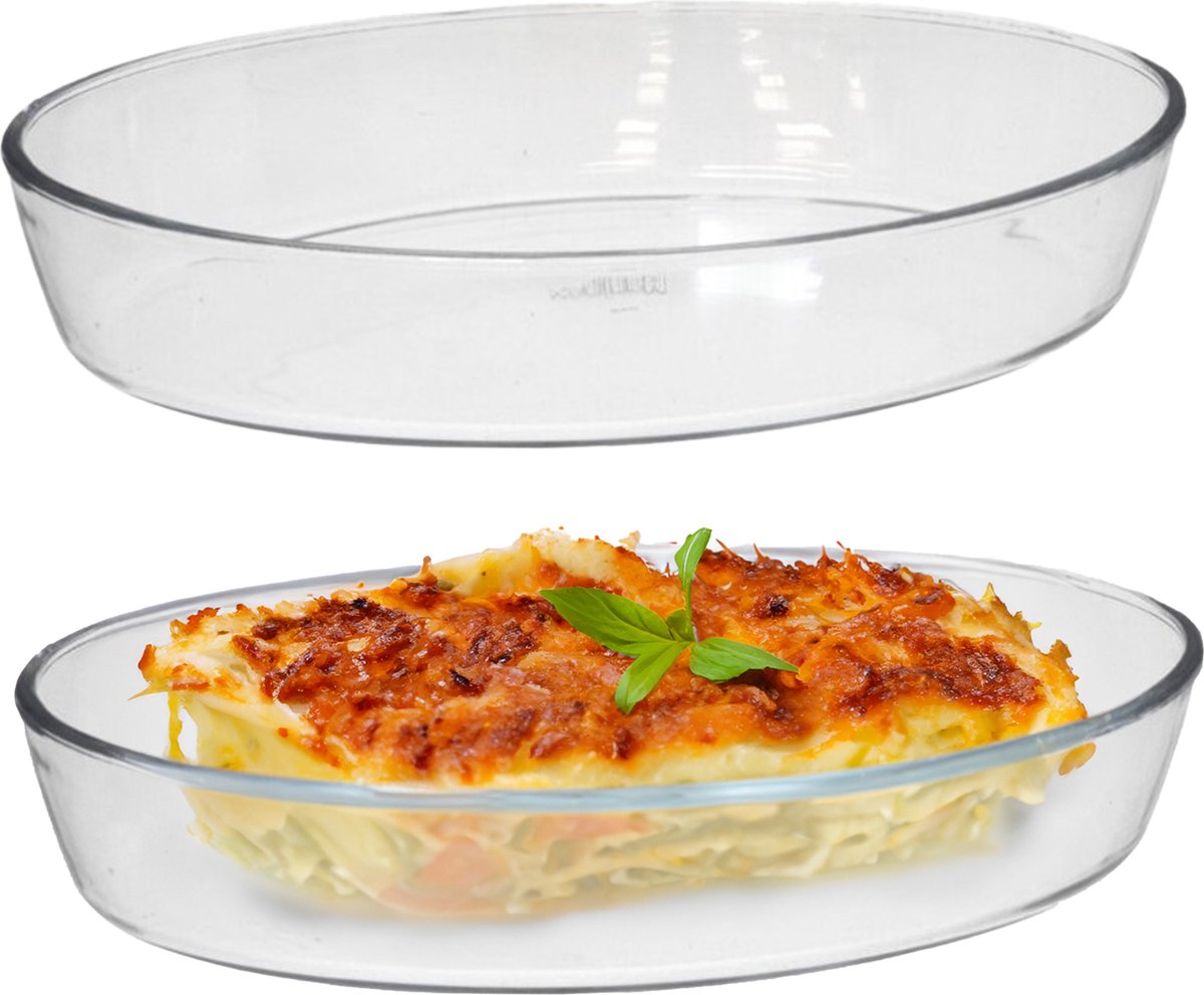 Marinex Ovenschaal van borosilicaat glas - 2x - ovaal - 2.4 Liter - 30 x 21 x 6 cm - serveerschaal