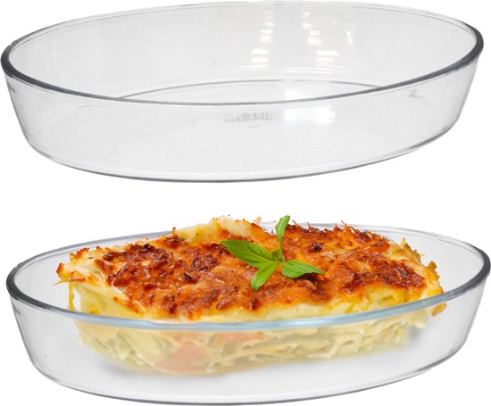 Marinex Plat à four en verre borosilicate - 2x - ovale - 2,4 litres - 30 x 21 x 6 cm - plat de service