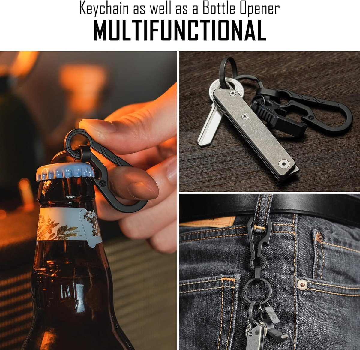 Elago Titan EDC Carabiner Carabiner Keychain with Screwdriver, Flathead, Sechskantschlüssel, Ruler, Bottle Opener, Multifunctional, Durability, Lightweight, Strong