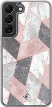 Casimoda® hoesje - Geschikt voor Samsung Galaxy S22 - Stone grid marmer / Abstract marble - 2-in-1 case - Schokbestendig - Geometrisch patroon - Verhoogde randen - Paars, Transparant