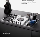 Klarstein Multichef 5 Hot Plate - Plaque de cuisson gaz et électrique - 5 zones de cuisson - 4 feux gaz - 1 plaque électrique - Inox
